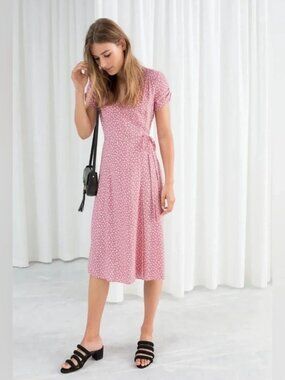 New Tags & Other Stories Pink Floral Dot Wrap Dress, size 10